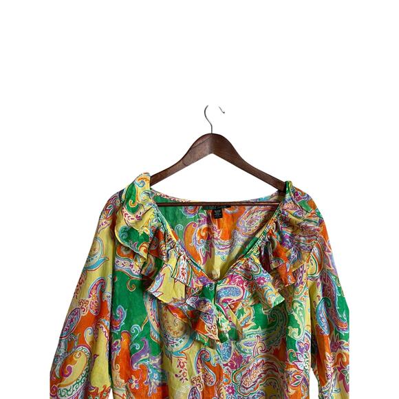 Lauren Ralph Lauren Multi-color Paisley Blouse Lightweight Womns 2X - Picture 5 of 12